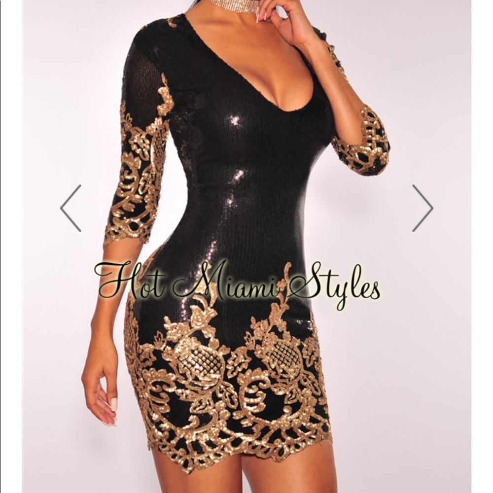 Black and Gold Sequined Dress